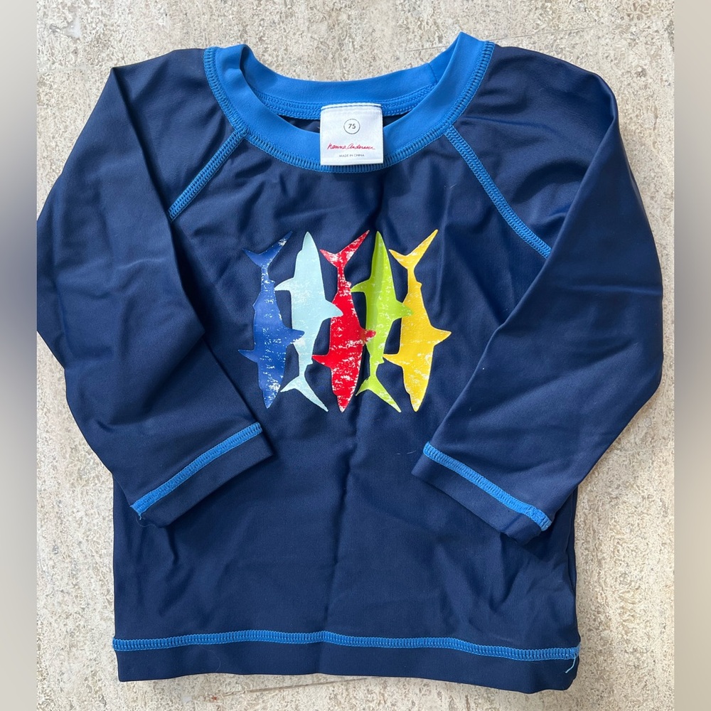 Hanna Andersson Navy Rashguard with Colorful Shark Design